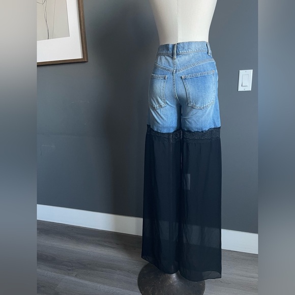 Nensi Dojaka Rebecca Lace Sheer Tulle Panel Straight Leg Jeans - Picture 9 of 12